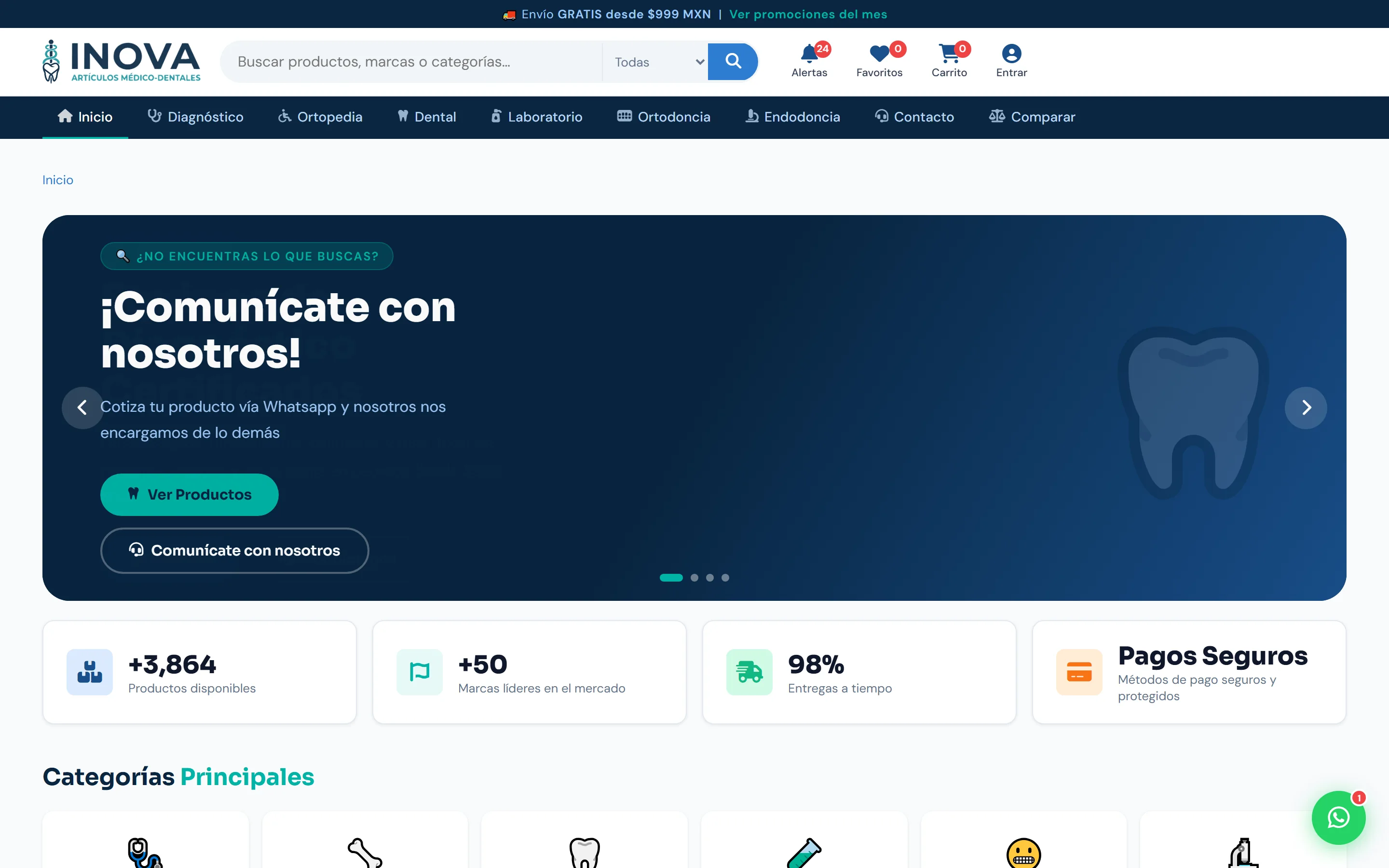 Store home page with the search bar, categories and the promotions carousel