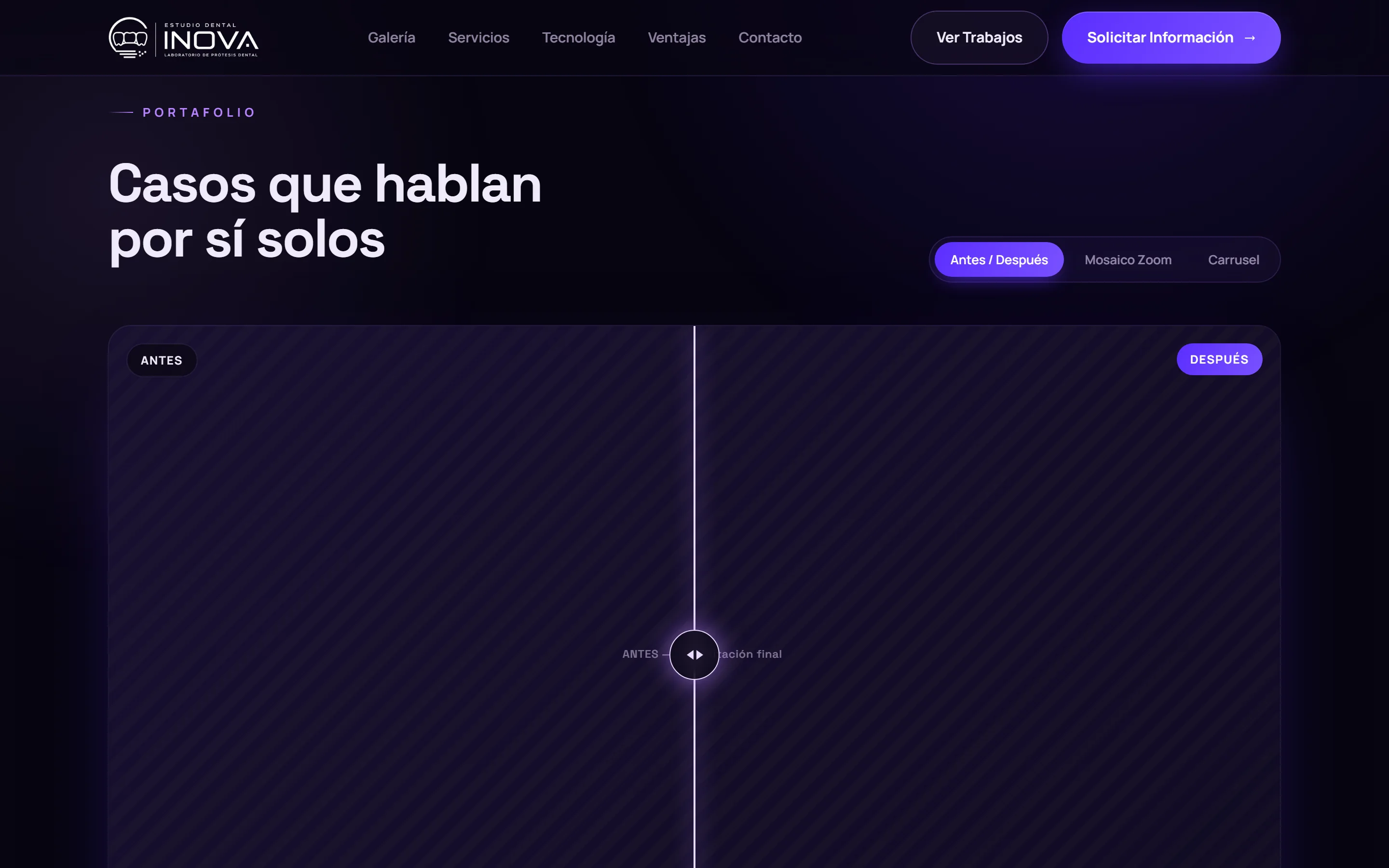 Galería en modo antes y después, con el deslizador entre las dos imágenes